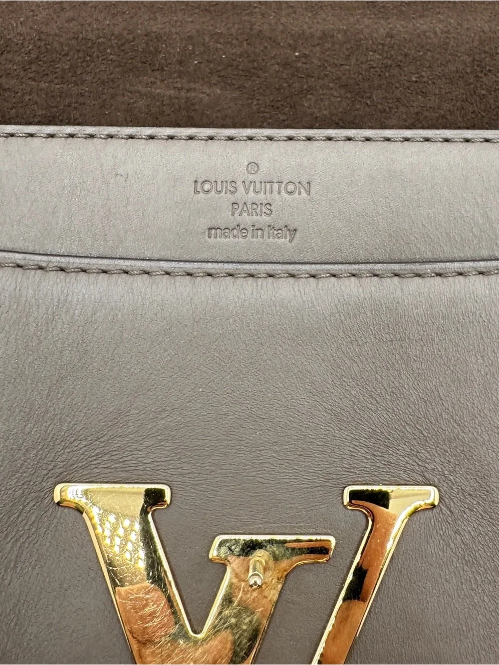 Louis Vuitton Louise Chain Wallet Smooth Calfskin Leather Taupe Brown Gold